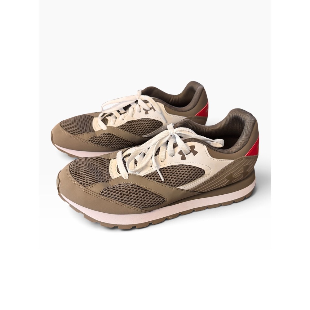Under Armour Mens Mesh Lifestyle Sneakers Olive Green Tan Red Low Top Running